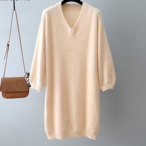 White knit sweater dress